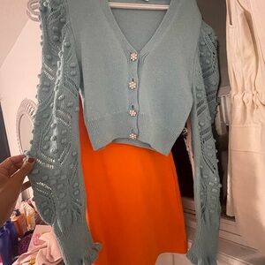 Zara Light Blue Cardigan with Floral Buttons